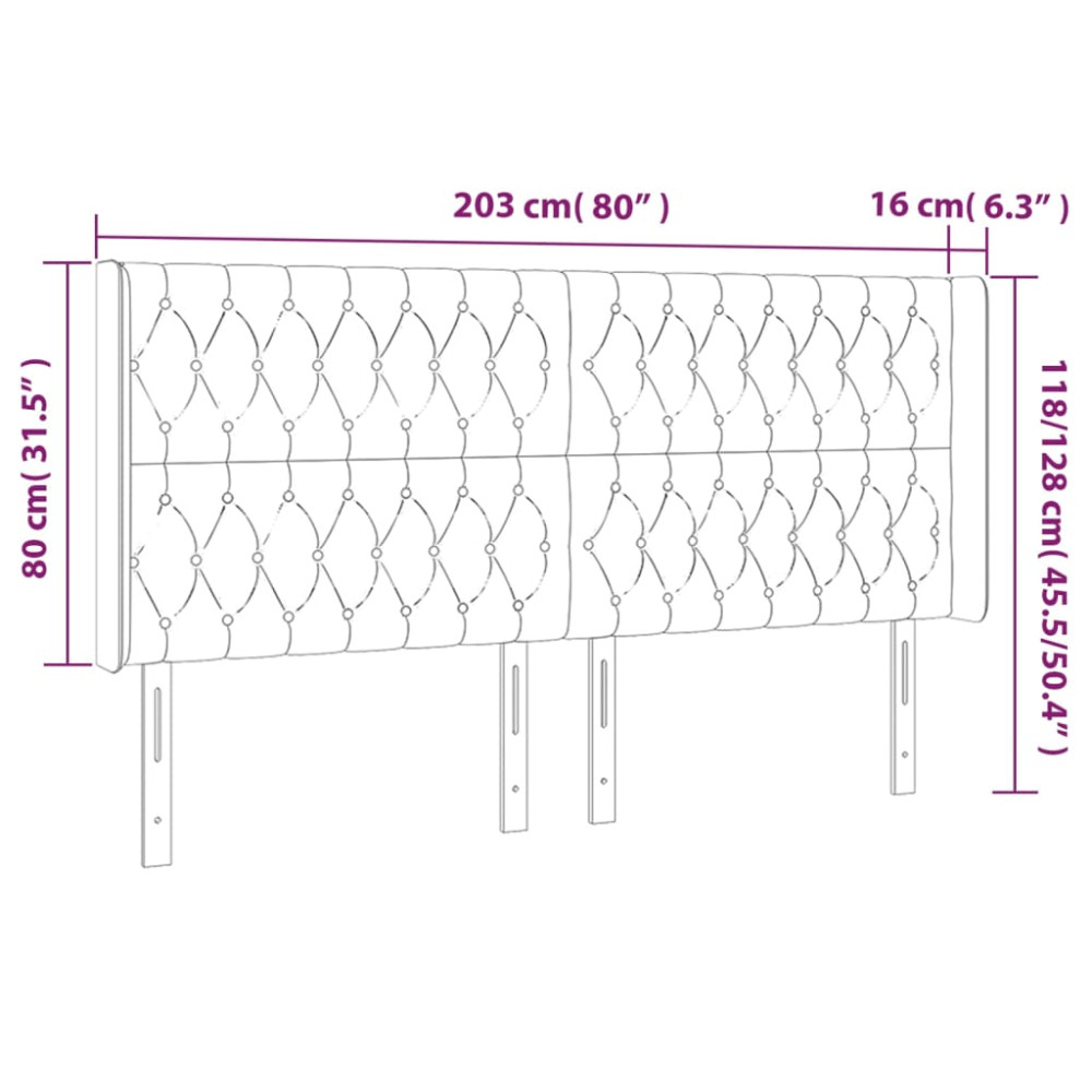 Produktbild för Sänggavel LED svart 203x16x118/128 cm tyg