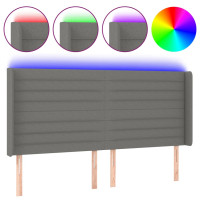 Produktbild för Sänggavel LED mörkgrå 163x16x118/128 cm tyg