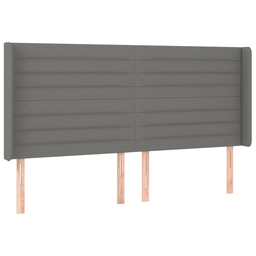 Produktbild för Sänggavel LED mörkgrå 163x16x118/128 cm tyg