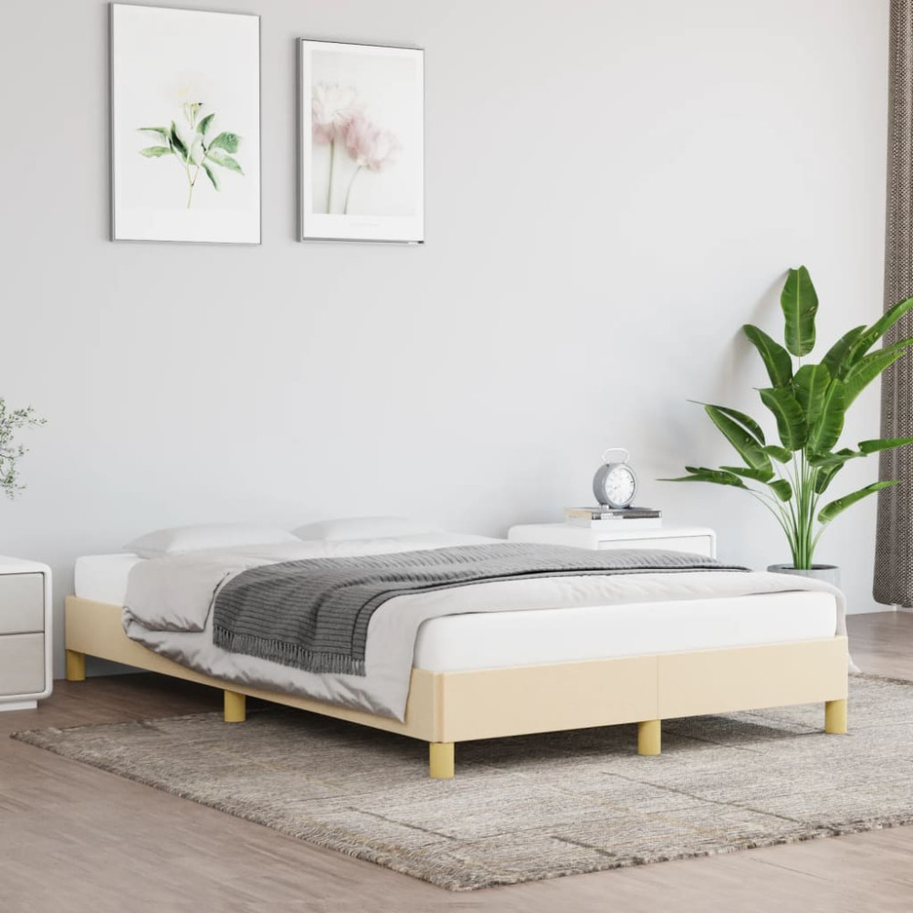 Produktbild för Sängram utan madrass gräddvit 120x200 cm tyg