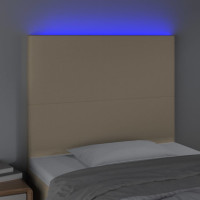 Produktbild för Sänggavel LED gräddvit 80x5x118/128 cm tyg