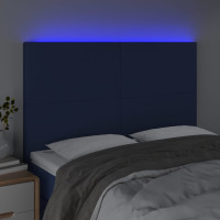 Produktbild för Sänggavel LED blå 144x5x118/128 cm tyg