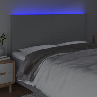 Produktbild för Sänggavel LED ljusgrå 180x5x118/128 cm tyg