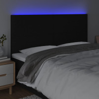 Produktbild för Sänggavel LED svart 200x5x118/128 cm tyg