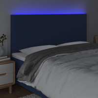 Produktbild för Sänggavel LED blå 200x5x118/128 cm tyg