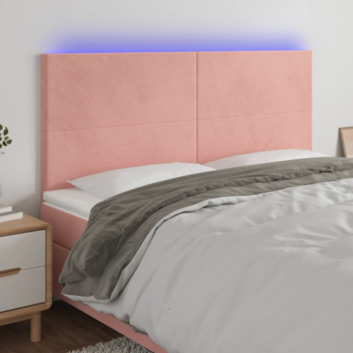 vidaXL Sänggavel LED rosa 180x5x118/128 cm sammet