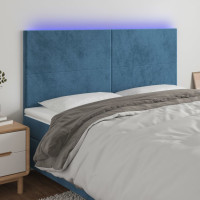 Produktbild för Sänggavel LED mörkblå 200x5x118/128 cm sammet