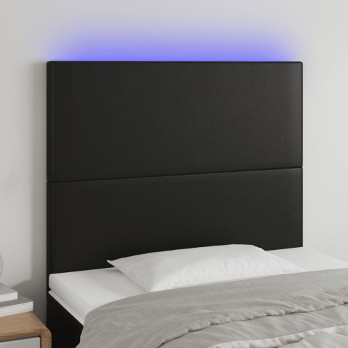 vidaXL Sänggavel LED svart 90x5x118/128 cm konstläder