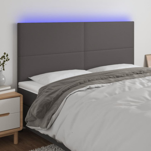 vidaXL Sänggavel LED grå 160x5x118/128 cm konstläder