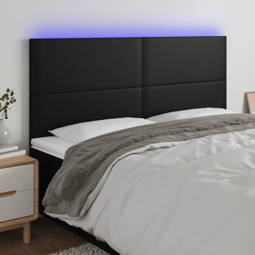 Produktbild för Sänggavel LED svart 180x5x118/128 cm konstläder