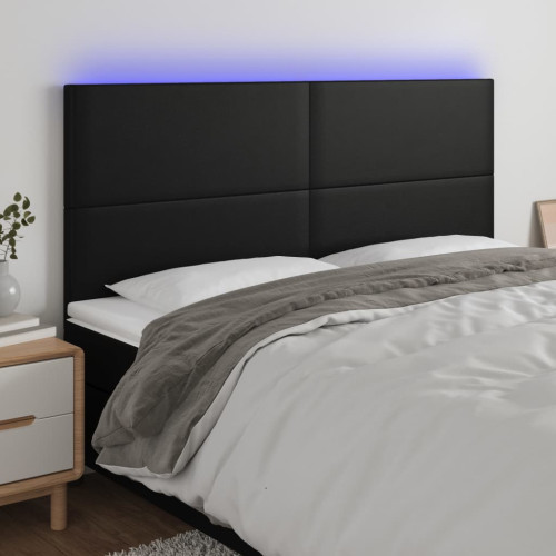 vidaXL Sänggavel LED svart 180x5x118/128 cm konstläder