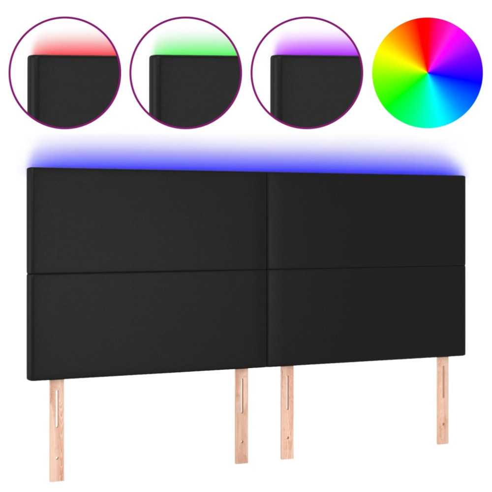 Produktbild för Sänggavel LED svart 180x5x118/128 cm konstläder