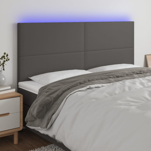 vidaXL Sänggavel LED grå 180x5x118/128 cm konstläder