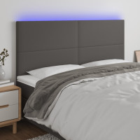 Produktbild för Sänggavel LED grå 200x5x118/128 cm konstläder