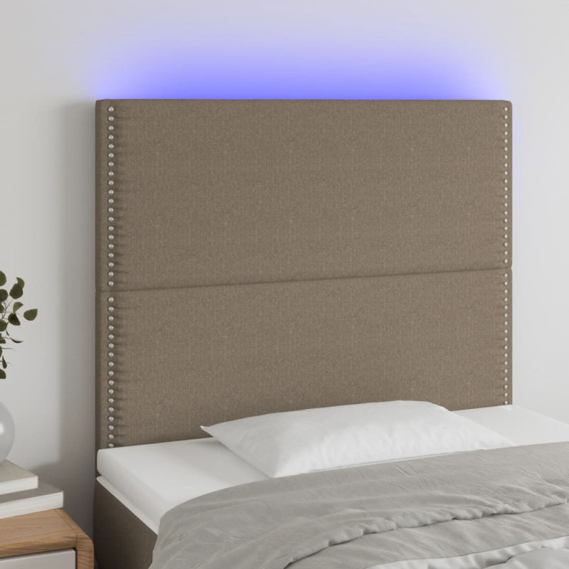 Produktbild för Sänggavel LED taupe 100x5x118/128 cm tyg