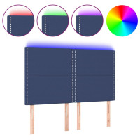 Produktbild för Sänggavel LED blå 144x5x118/128 cm tyg