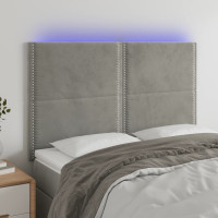 Produktbild för Sänggavel LED ljusgrå 144x5x118/128 cm sammet