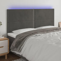 Produktbild för Sänggavel LED mörkgrå 200x5x118/128 cm sammet