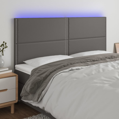 vidaXL Sänggavel LED grå 180x5x118/128 cm konstläder