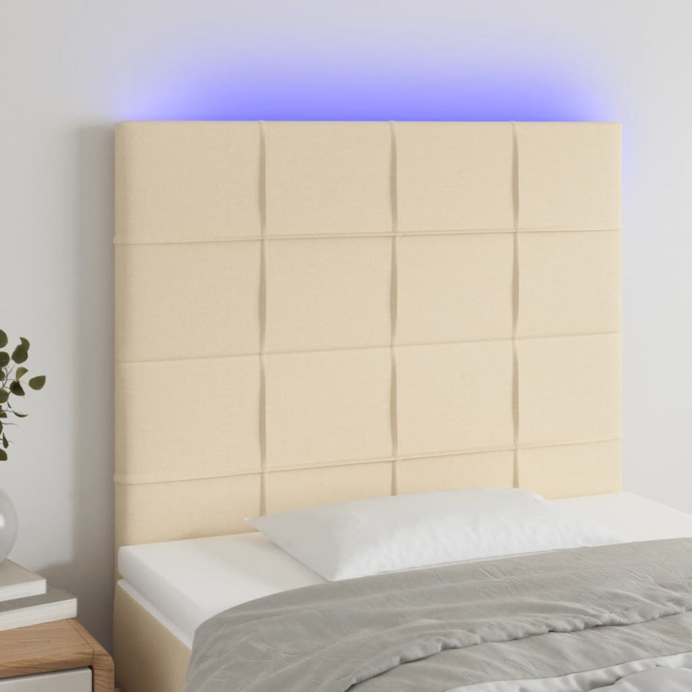 Produktbild för Sänggavel LED gräddvit 80x5x118/128 cm tyg