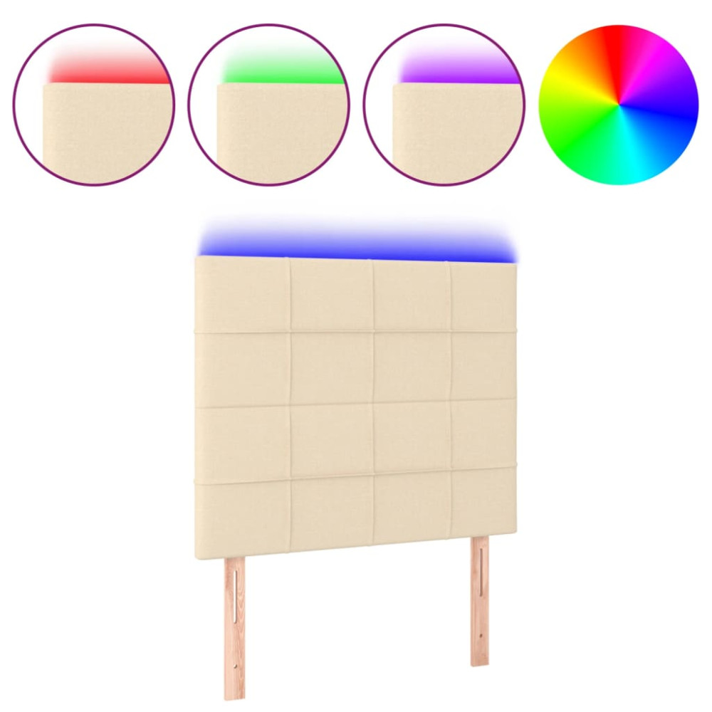 Produktbild för Sänggavel LED gräddvit 80x5x118/128 cm tyg