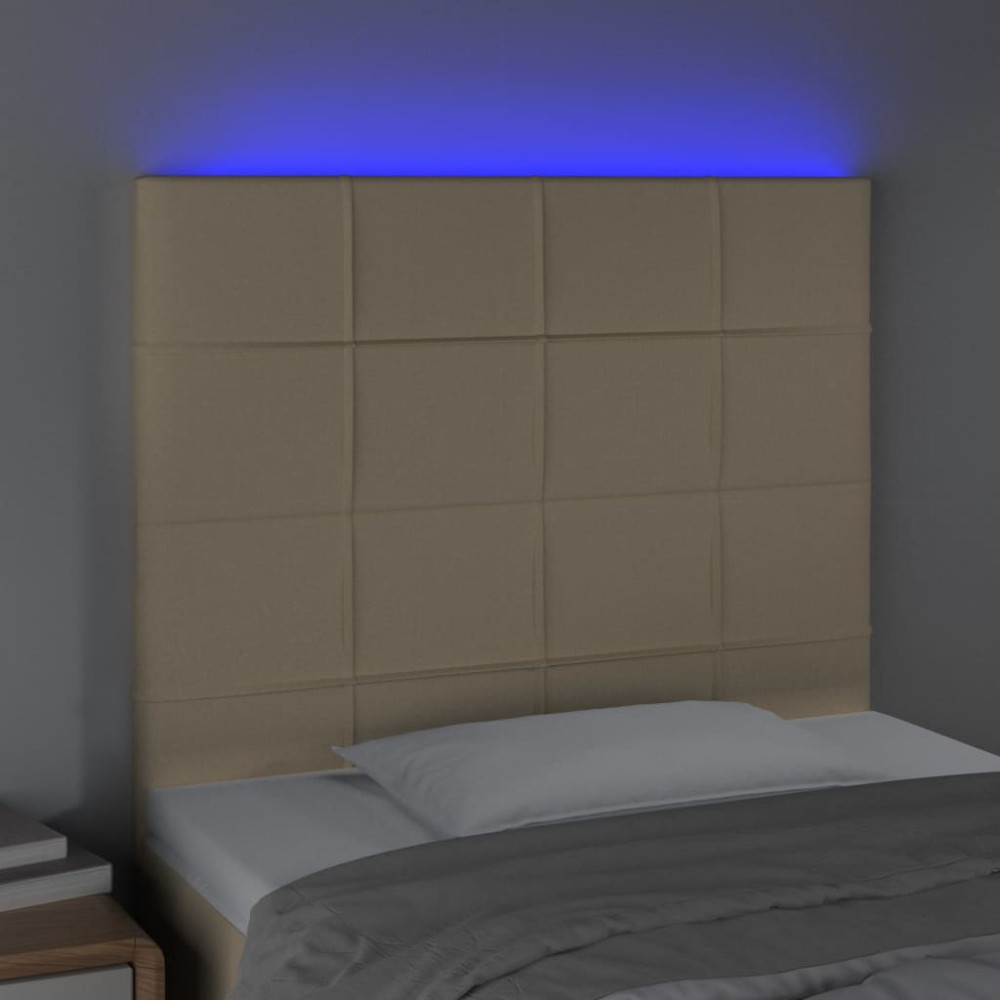 Produktbild för Sänggavel LED gräddvit 80x5x118/128 cm tyg
