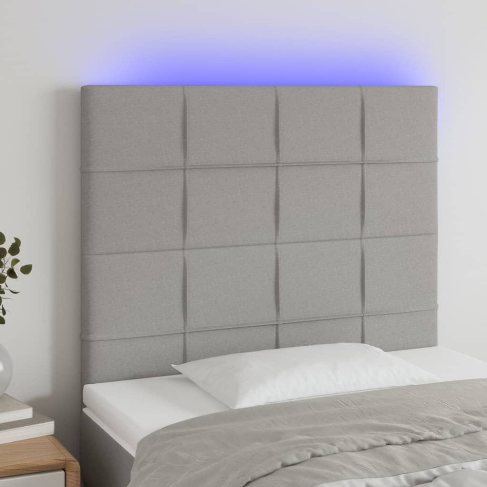 Produktbild för Sänggavel LED ljusgrå 90x5x118/128 cm tyg