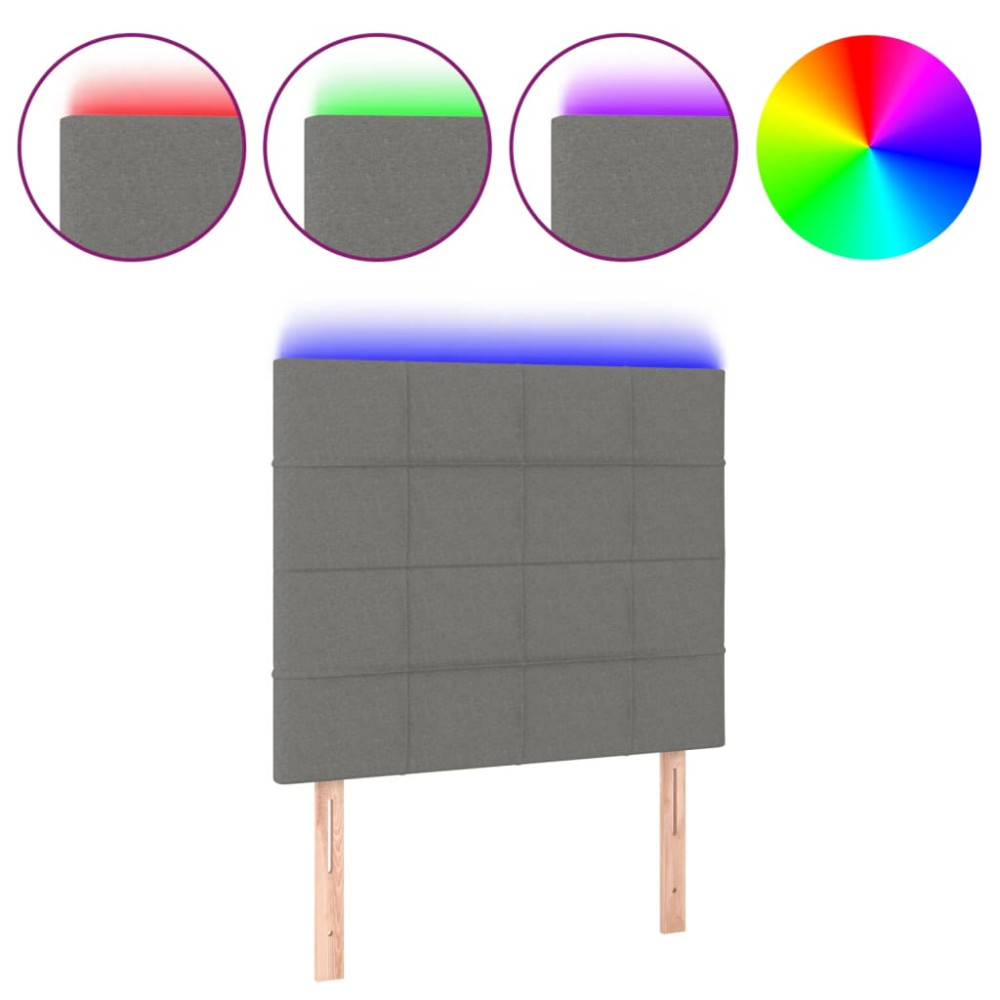 Produktbild för Sänggavel LED mörkgrå 100x5x118/128 cm tyg