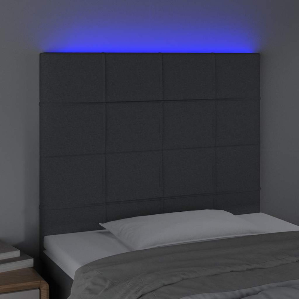 Produktbild för Sänggavel LED mörkgrå 100x5x118/128 cm tyg