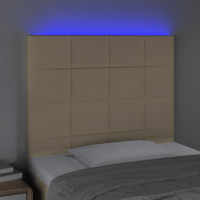 Produktbild för Sänggavel LED gräddvit 100x5x118/128 cm tyg