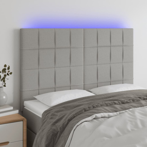vidaXL Sänggavel LED ljusgrå 144x5x118/128 cm tyg