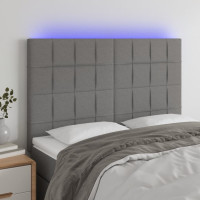 Produktbild för Sänggavel LED mörkgrå 144x5x118/128 cm tyg