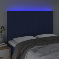Produktbild för Sänggavel LED blå 144x5x118/128 cm tyg