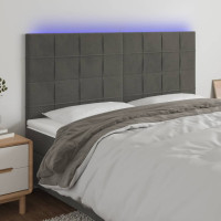 Produktbild för Sänggavel LED mörkgrå 160x5x118/128 cm sammet