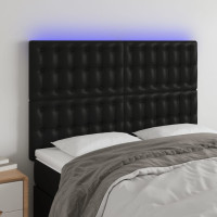 Produktbild för Sänggavel LED svart 144x5x118/128 cm konstläder