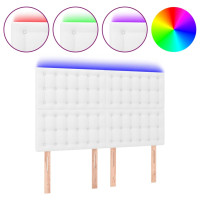 Produktbild för Sänggavel LED vit 144x5x118/128 cm konstläder