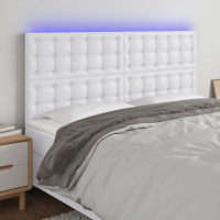 Produktbild för Sänggavel LED vit 200x5x118/128 cm konstläder