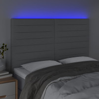 Produktbild för Sänggavel LED ljusgrå 144x5x118/128 cm tyg