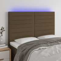 Produktbild för Sänggavel LED mörkbrun 144x5x118/128 cm tyg