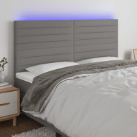 Produktbild för Sänggavel LED mörkgrå 180x5x118/128 cm tyg