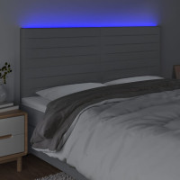 Produktbild för Sänggavel LED ljusgrå 200x5x118/128 cm tyg