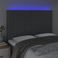 Produktbild för Sänggavel LED mörkgrå 144x5x118/128 cm tyg