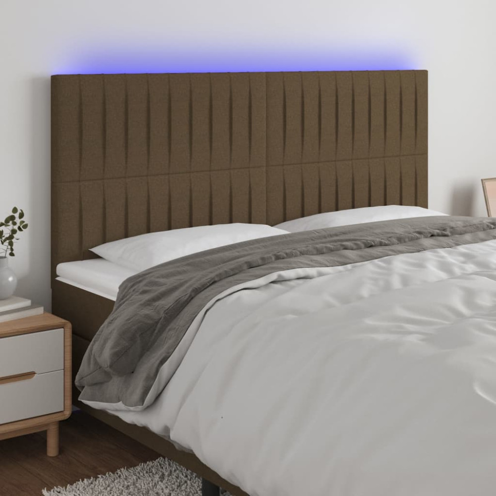 Produktbild för Sänggavel LED mörkbrun 160x5x118/128 cm tyg