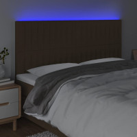 Produktbild för Sänggavel LED mörkbrun 160x5x118/128 cm tyg