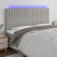 Produktbild för Sänggavel LED ljusgrå 200x5x118/128 cm tyg