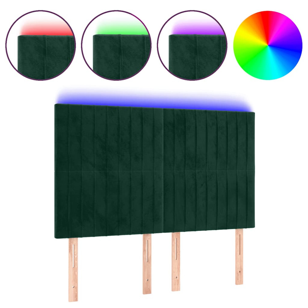 Produktbild för Sänggavel LED mörkgrön 144x5x118/128 cm sammet