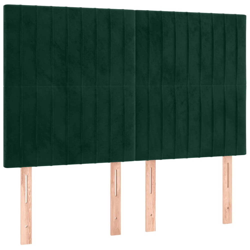 Produktbild för Sänggavel LED mörkgrön 144x5x118/128 cm sammet