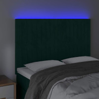 Produktbild för Sänggavel LED mörkgrön 144x5x118/128 cm sammet