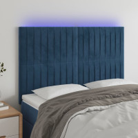 Produktbild för Sänggavel LED mörkblå 144x5x118/128 cm sammet