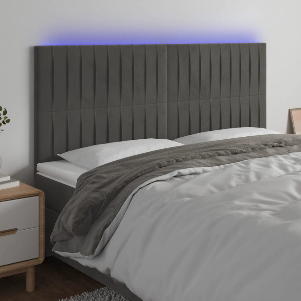 Produktbild för Sänggavel LED mörkgrå 160x5x118/128 cm sammet